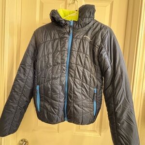 Eddie Bauer Kids Charcoal Puffer with Sky Blue Zippers